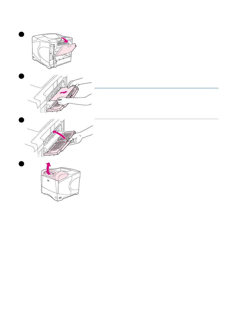 Clearing jams from the output areas | HP LaserJet 4300 Printer series User Manual | Page 105 / 218