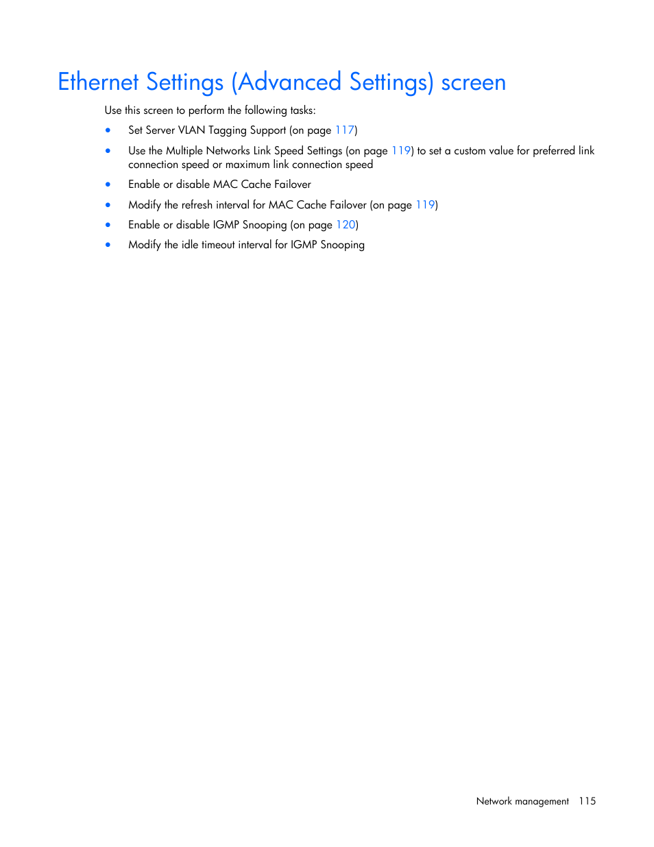 Ethernet settings (advanced settings) screen | HP Virtual Connect 1.10Gb-F Ethernet Module for c-Class BladeSystem User Manual | Page 115 / 242