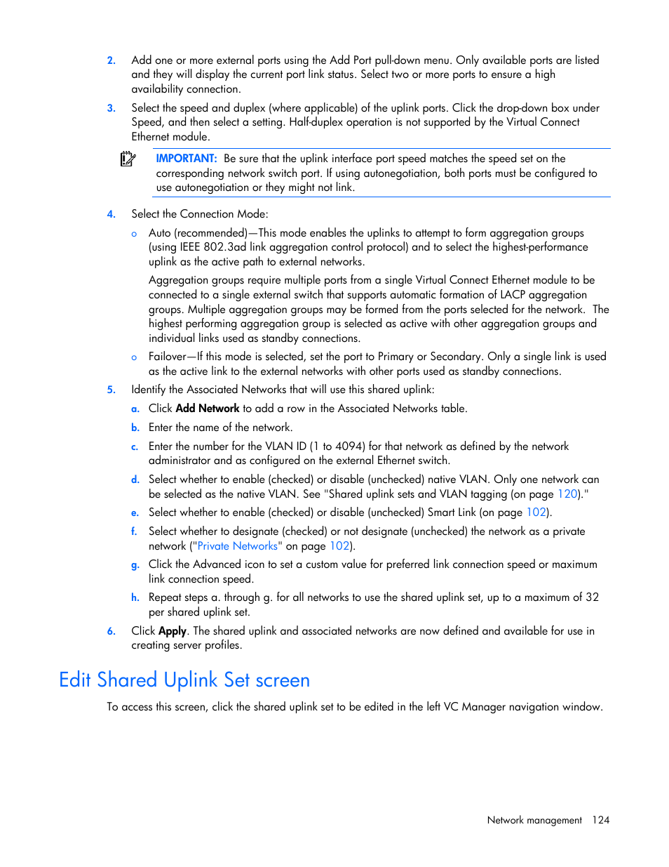 Edit shared uplink set screen, A shared uplink set screen, Edit shared | Uplink set screen, Clic | HP Virtual Connect 1.10Gb-F Ethernet Module for c-Class BladeSystem User Manual | Page 124 / 242