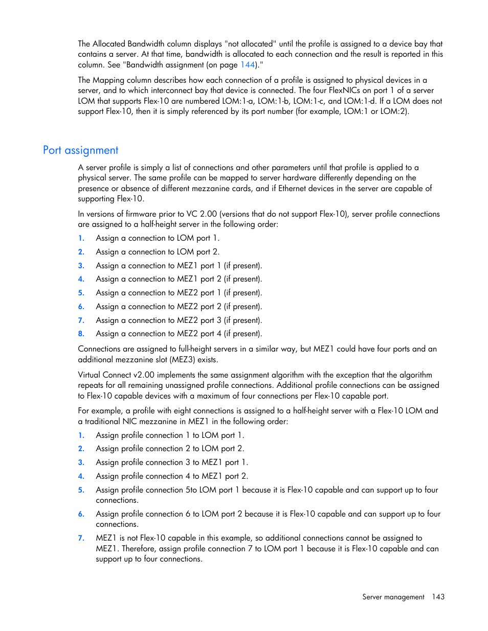 Port assignment | HP Virtual Connect 1.10Gb-F Ethernet Module for c-Class BladeSystem User Manual | Page 143 / 242