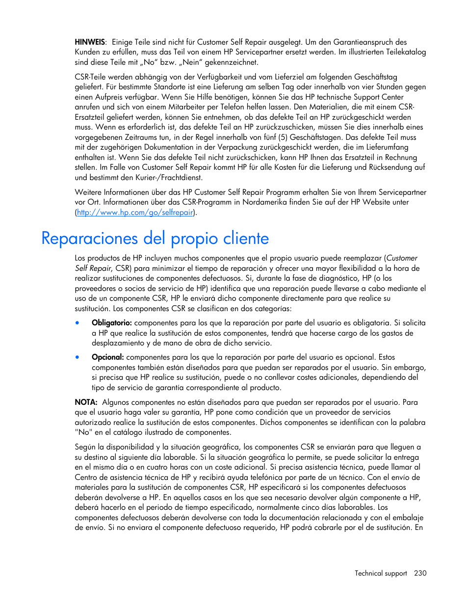 Reparaciones del propio cliente | HP Virtual Connect 1.10Gb-F Ethernet Module for c-Class BladeSystem User Manual | Page 230 / 242