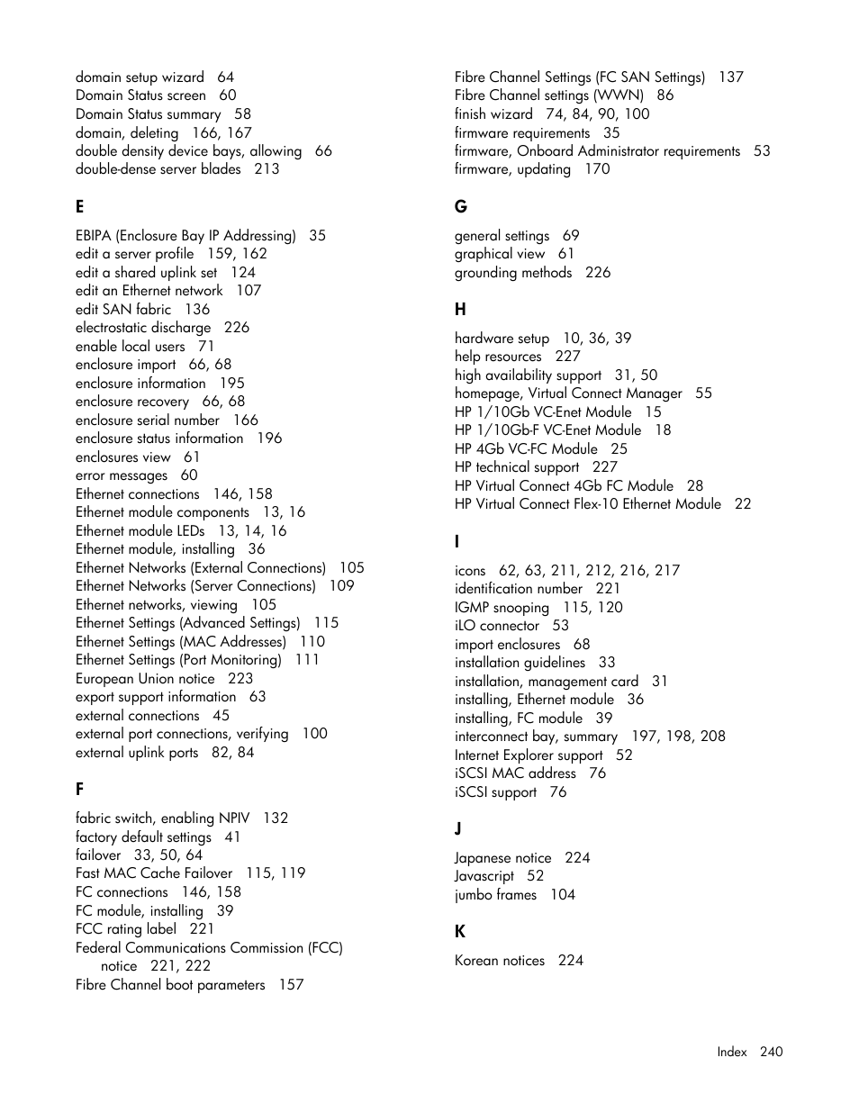 HP Virtual Connect 1.10Gb-F Ethernet Module for c-Class BladeSystem User Manual | Page 240 / 242