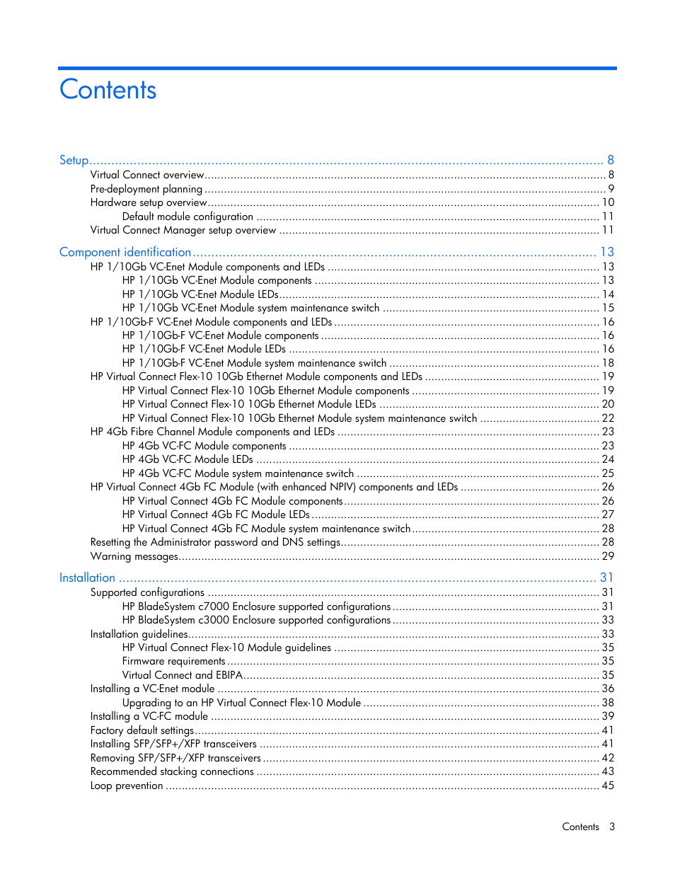 HP Virtual Connect 1.10Gb-F Ethernet Module for c-Class BladeSystem User Manual | Page 3 / 242