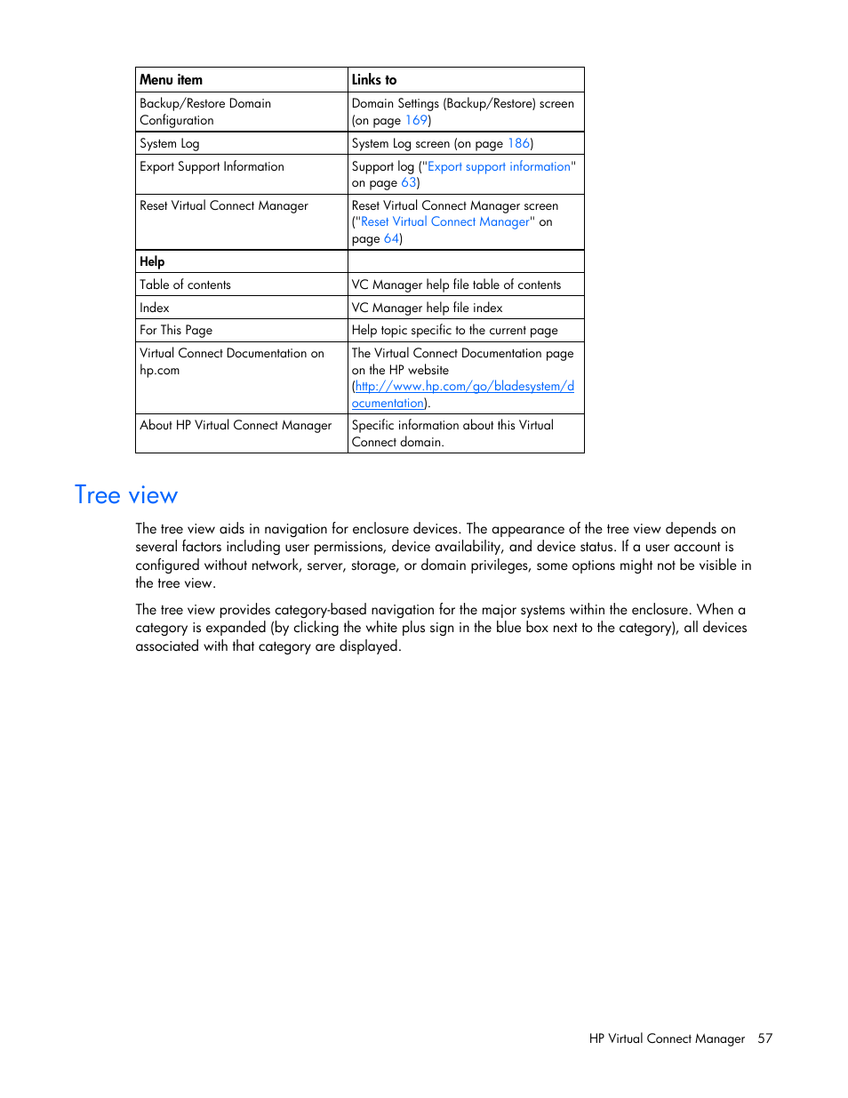 Tree view | HP Virtual Connect 1.10Gb-F Ethernet Module for c-Class BladeSystem User Manual | Page 57 / 242