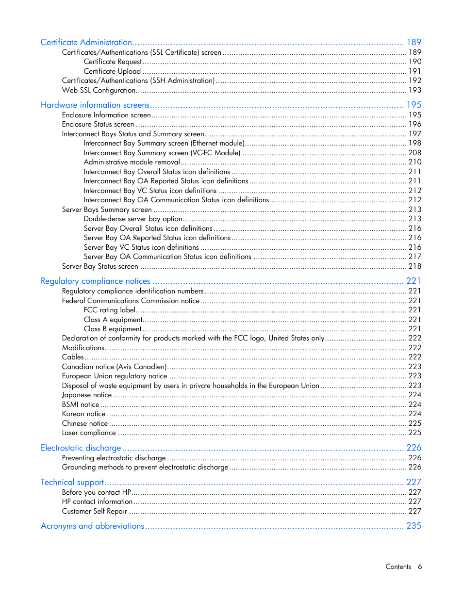 HP Virtual Connect 1.10Gb-F Ethernet Module for c-Class BladeSystem User Manual | Page 6 / 242