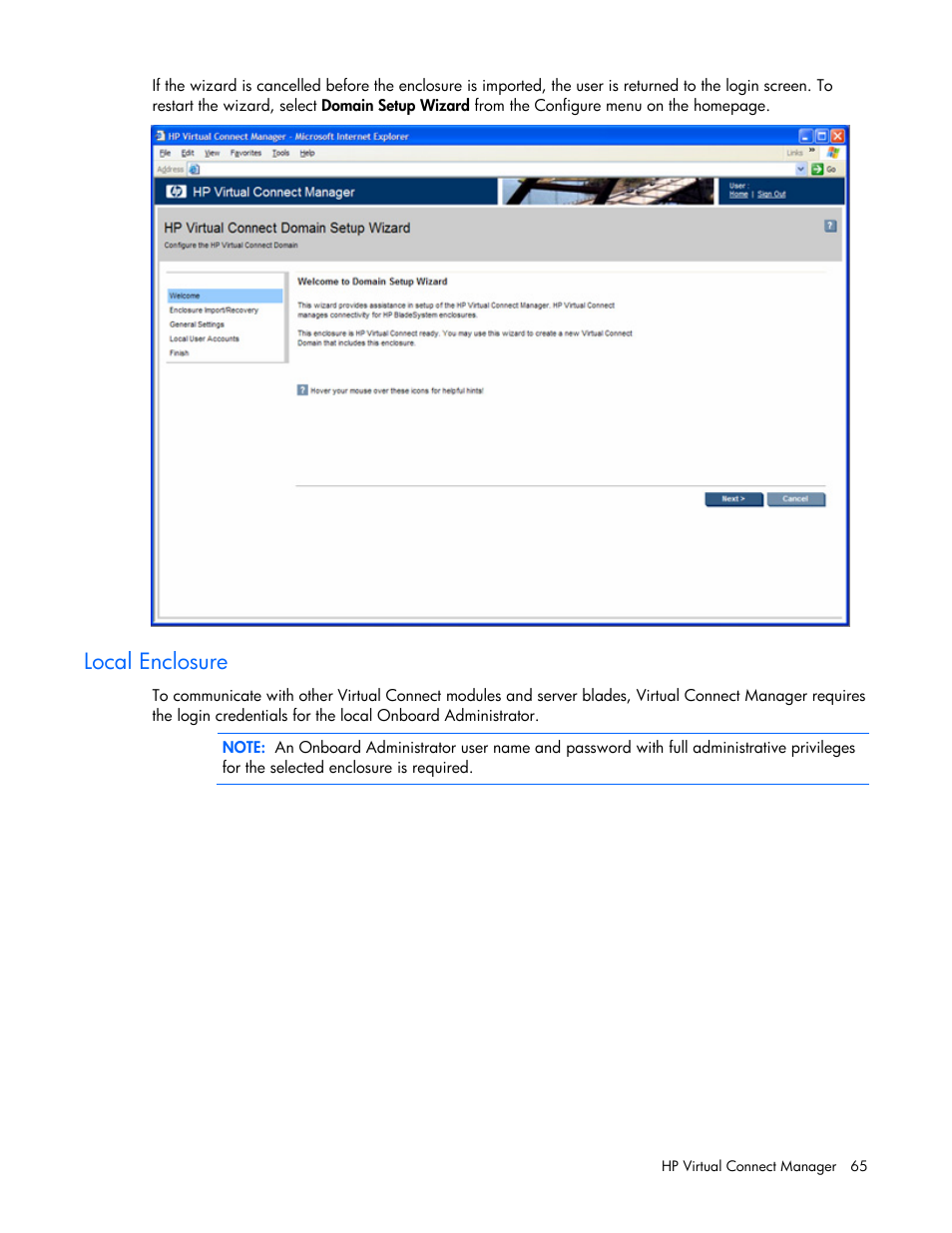 Local enclosure | HP Virtual Connect 1.10Gb-F Ethernet Module for c-Class BladeSystem User Manual | Page 65 / 242