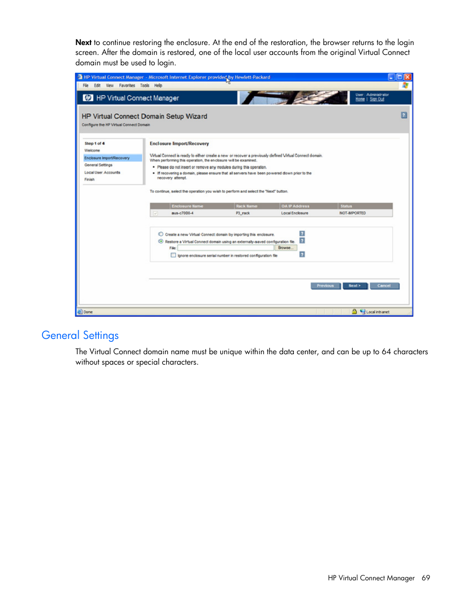 General settings | HP Virtual Connect 1.10Gb-F Ethernet Module for c-Class BladeSystem User Manual | Page 69 / 242
