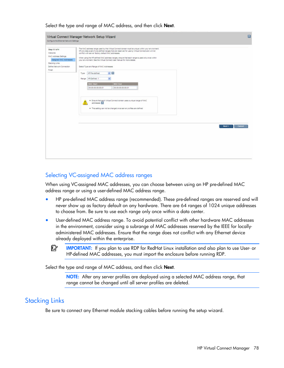 Stacking links | HP Virtual Connect 1.10Gb-F Ethernet Module for c-Class BladeSystem User Manual | Page 78 / 242