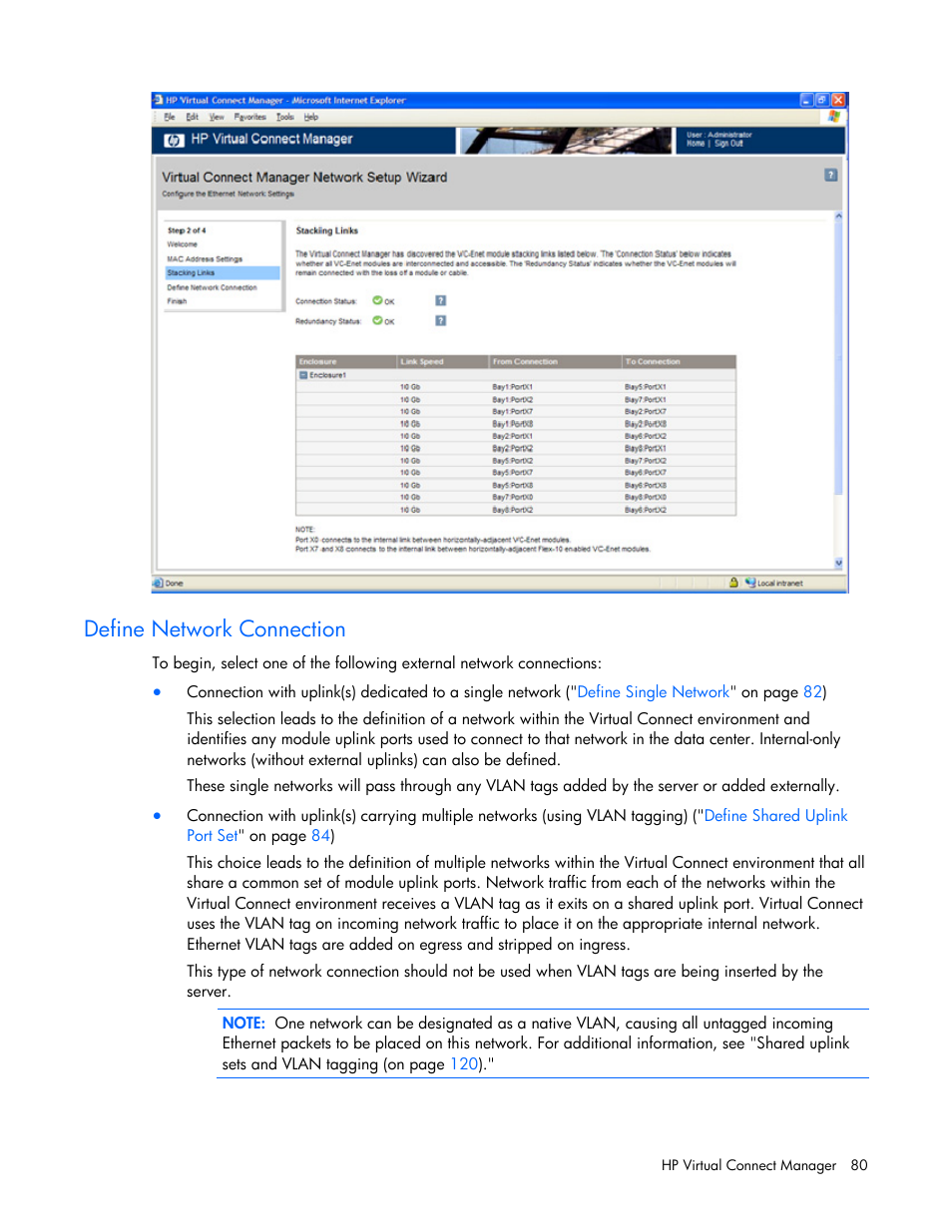 Define network connection | HP Virtual Connect 1.10Gb-F Ethernet Module for c-Class BladeSystem User Manual | Page 80 / 242