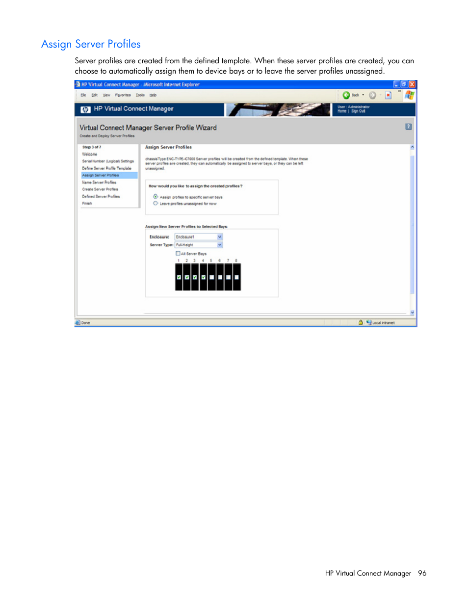 Assign server profiles | HP Virtual Connect 1.10Gb-F Ethernet Module for c-Class BladeSystem User Manual | Page 96 / 242
