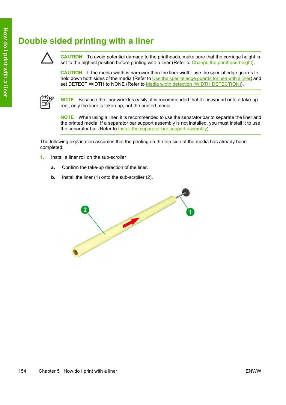 Double sided printing with a liner | HP Designjet 10000s Printer series User Manual | Page 164 / 330