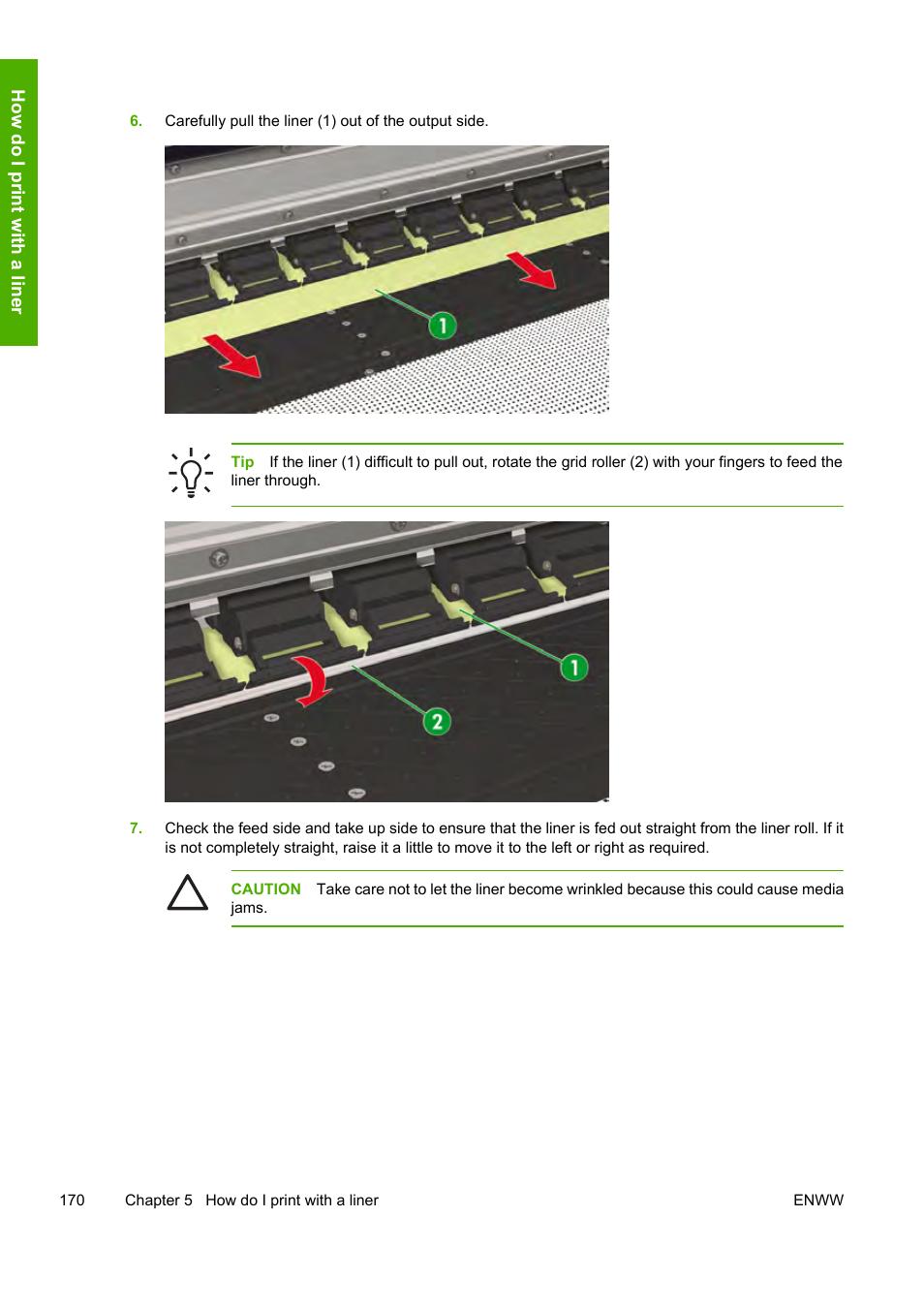 How do i print with a liner | HP Designjet 10000s Printer series User Manual | Page 180 / 330