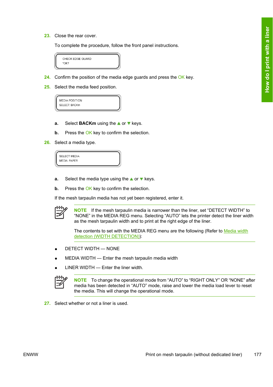 How do i prin t wit h a lin er | HP Designjet 10000s Printer series User Manual | Page 187 / 330