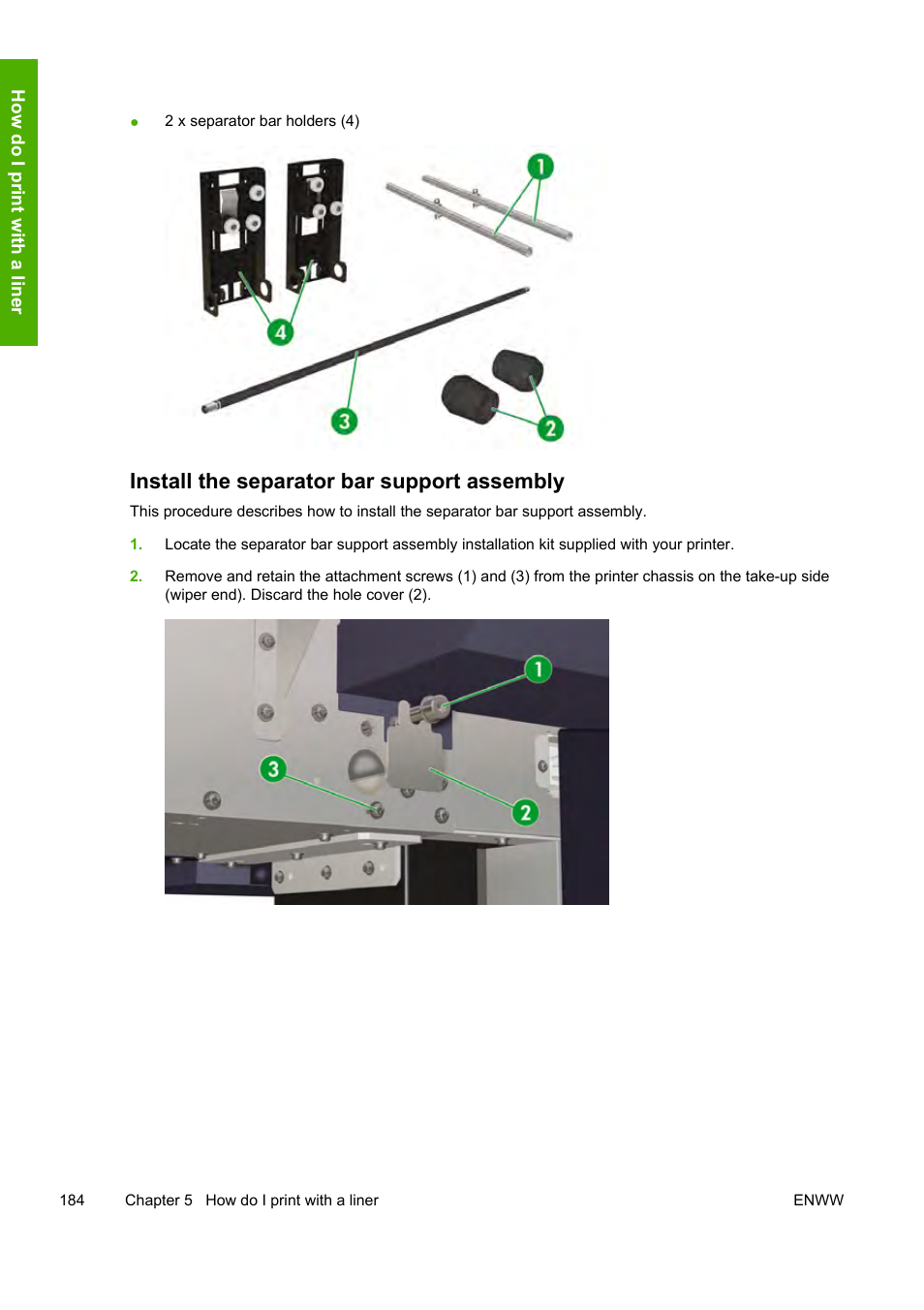 Install the separator bar support assembly | HP Designjet 10000s Printer series User Manual | Page 194 / 330