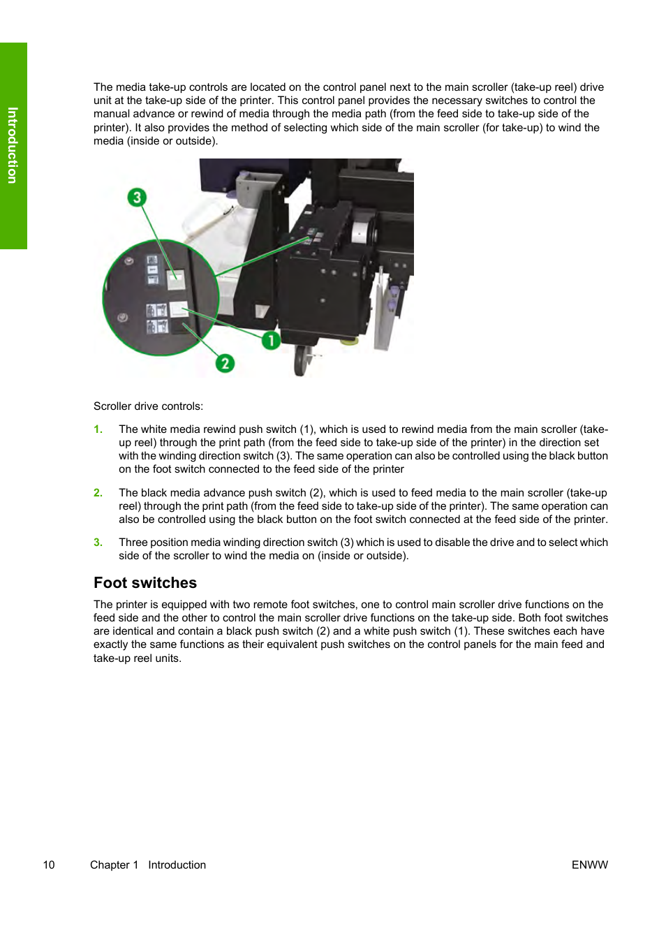 Foot switches | HP Designjet 10000s Printer series User Manual | Page 20 / 330