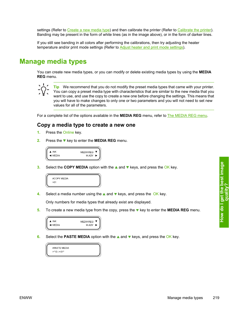 Manage media types, Copy a media type to create a new one | HP Designjet 10000s Printer series User Manual | Page 229 / 330