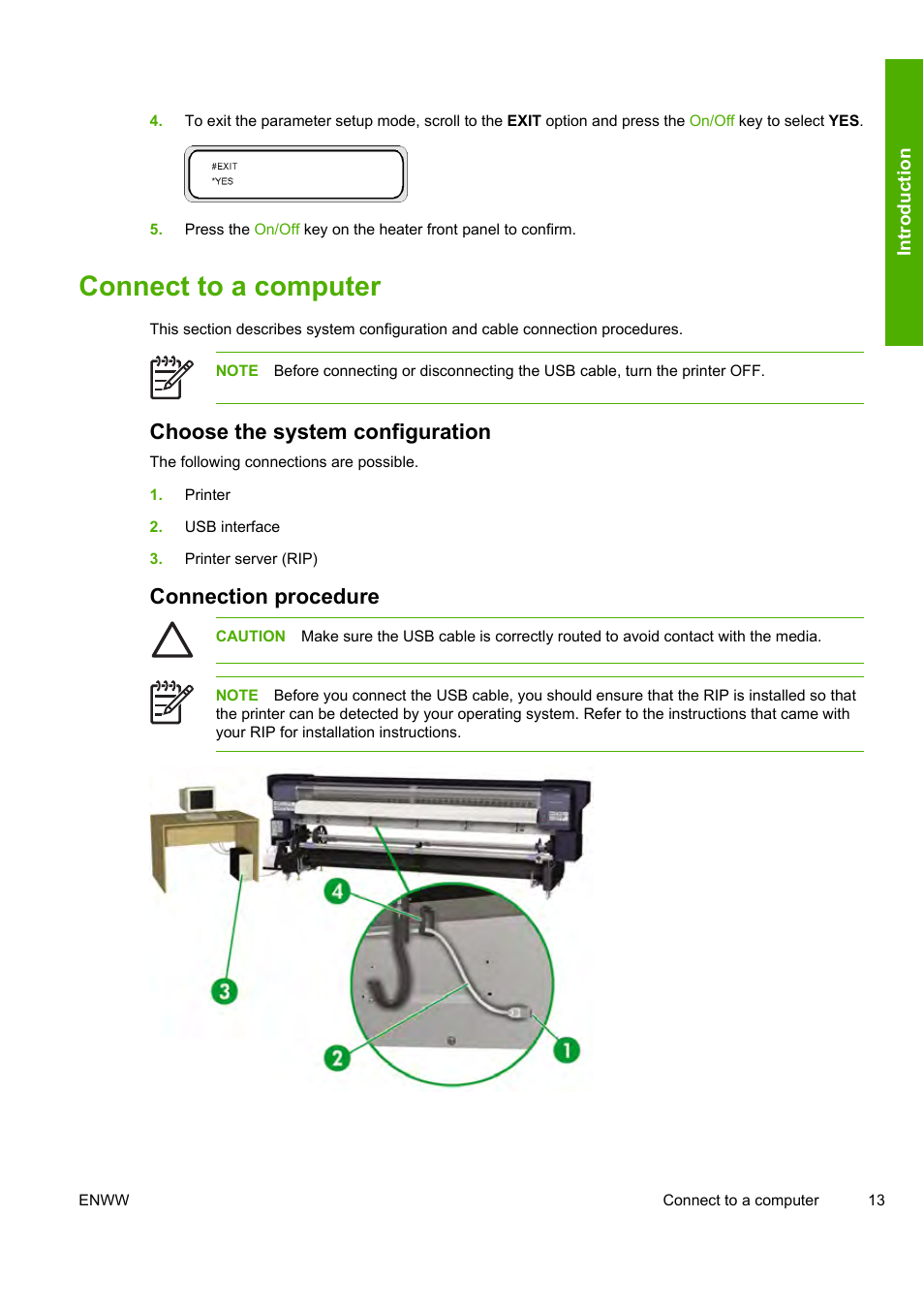 Connect to a computer, Choose the system configuration, Connection procedure | HP Designjet 10000s Printer series User Manual | Page 23 / 330