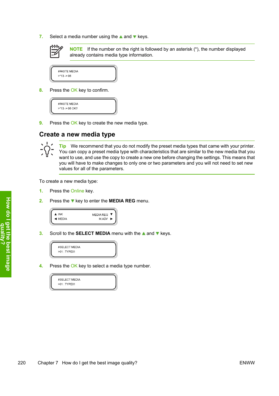 Create a new media type | HP Designjet 10000s Printer series User Manual | Page 230 / 330