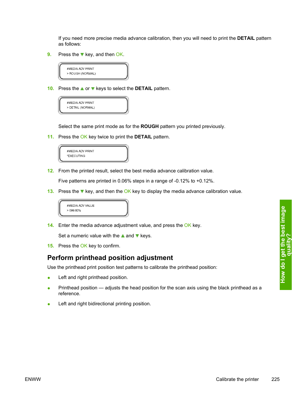 Perform printhead position adjustment | HP Designjet 10000s Printer series User Manual | Page 235 / 330