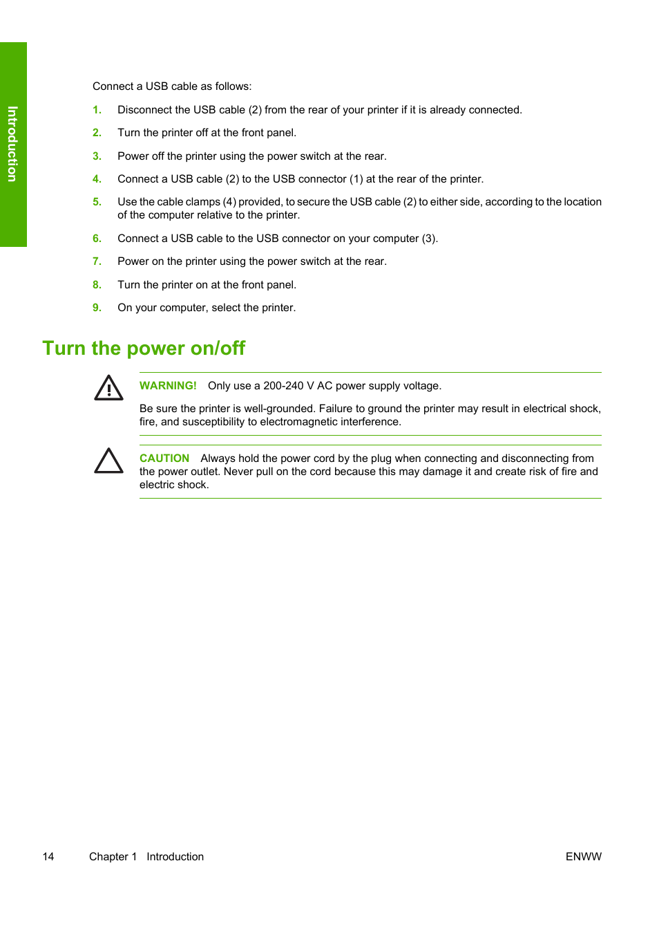 Turn the power on/off | HP Designjet 10000s Printer series User Manual | Page 24 / 330
