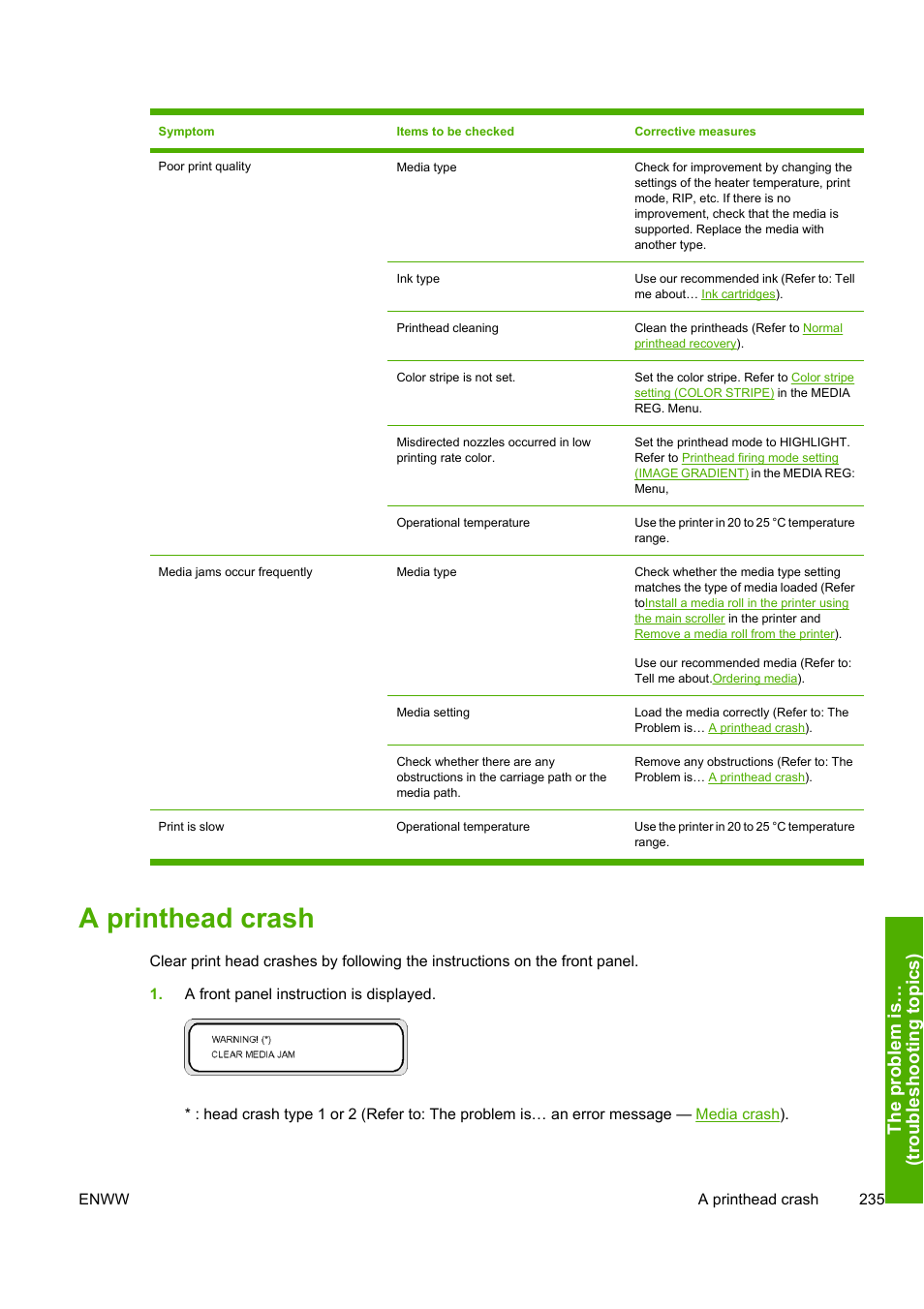 A printhead crash | HP Designjet 10000s Printer series User Manual | Page 245 / 330