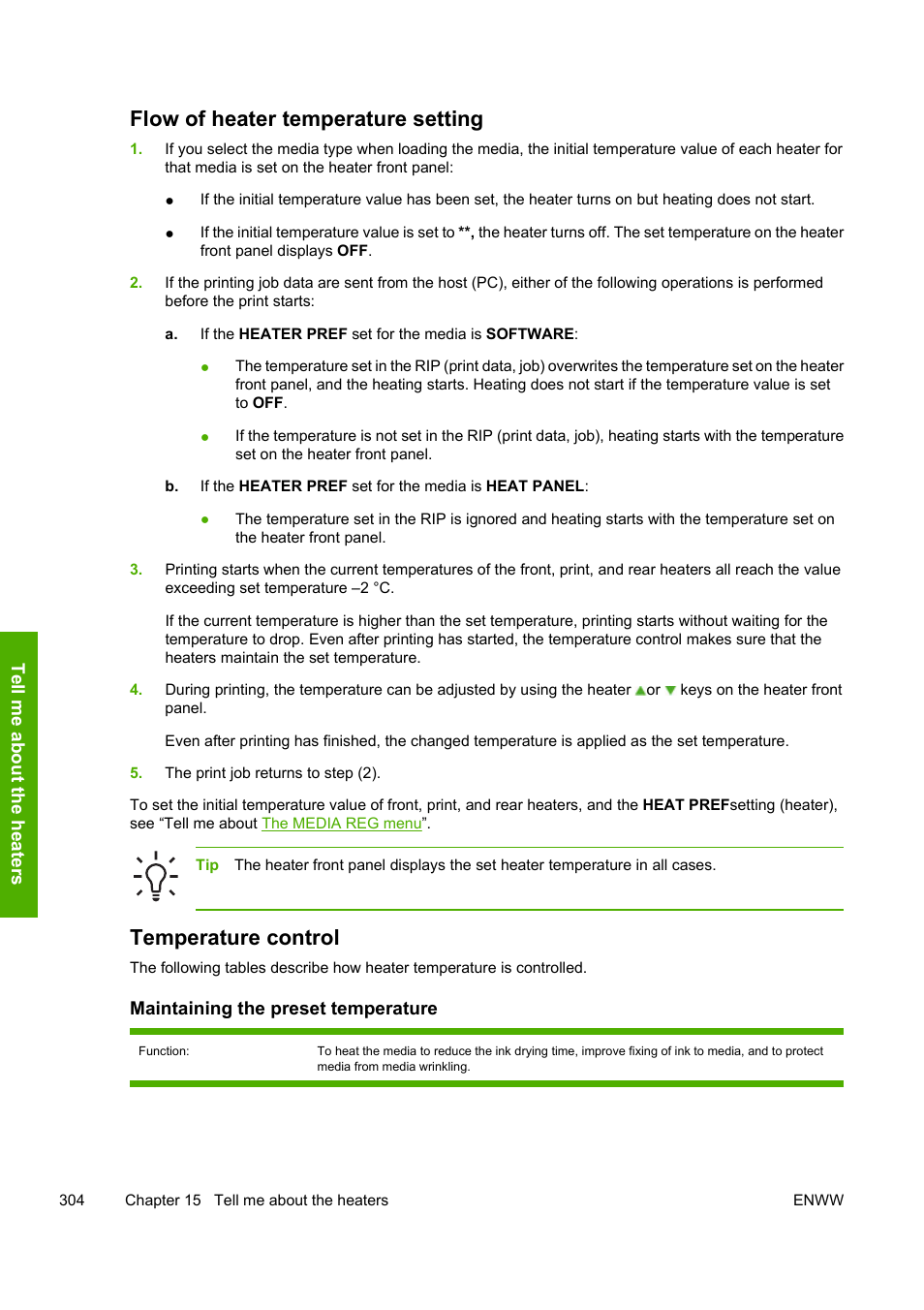 Flow of heater temperature setting, Temperature control | HP Designjet 10000s Printer series User Manual | Page 314 / 330