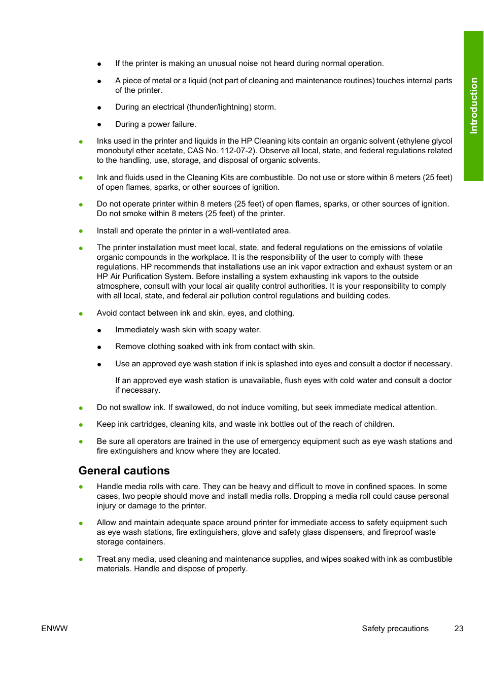 General cautions | HP Designjet 10000s Printer series User Manual | Page 33 / 330