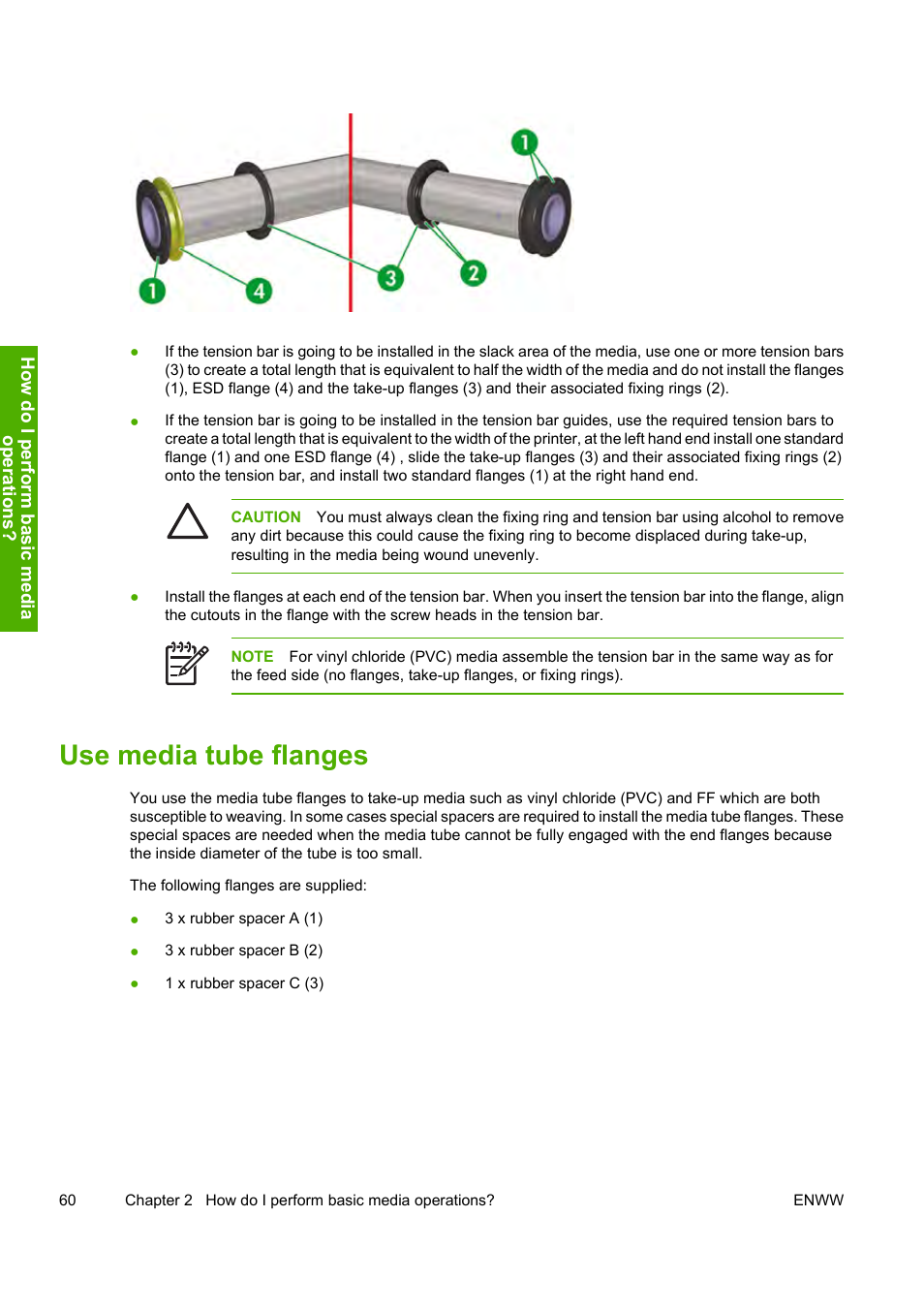Use media tube flanges | HP Designjet 10000s Printer series User Manual | Page 70 / 330