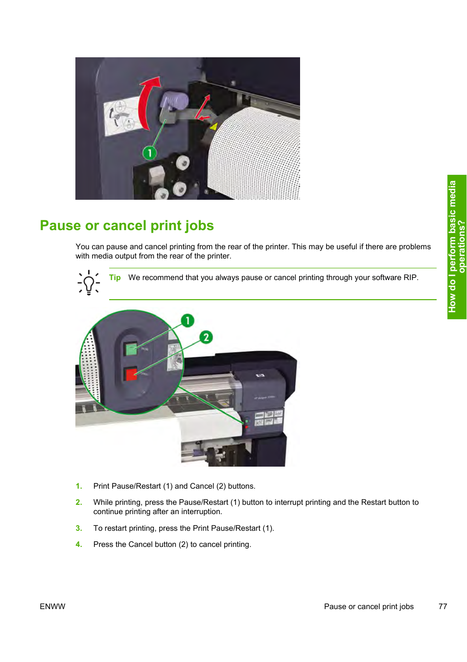 Pause or cancel print jobs | HP Designjet 10000s Printer series User Manual | Page 87 / 330