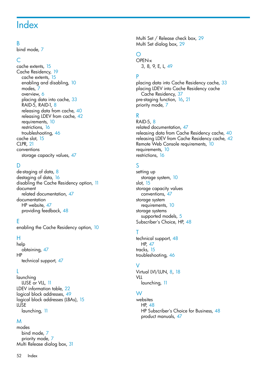 Index | HP XP Array Manager Software User Manual | Page 52 / 52