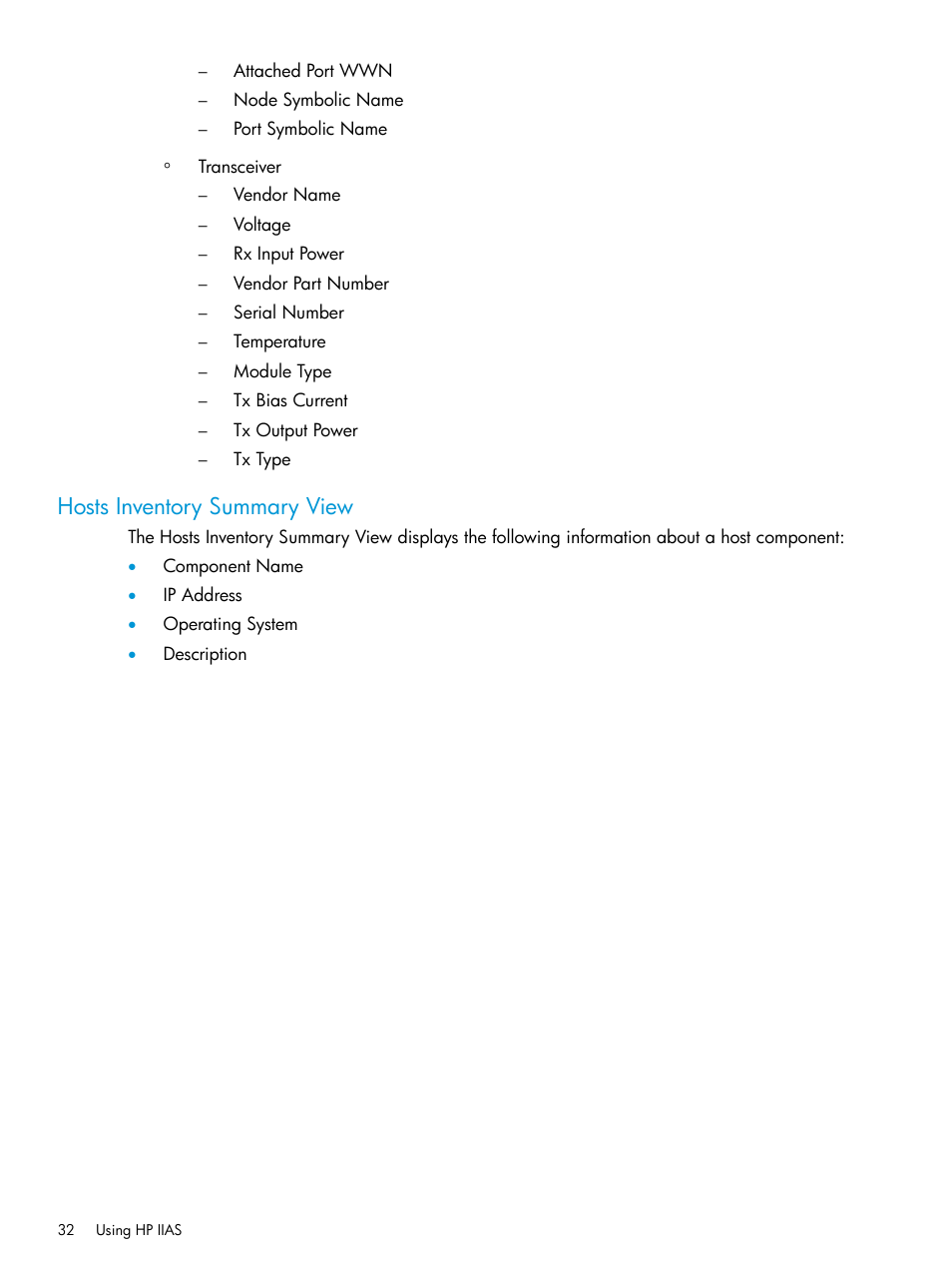 Hosts inventory summary view | HP Intelligent Infrastructure Analyzer Software User Manual | Page 32 / 62