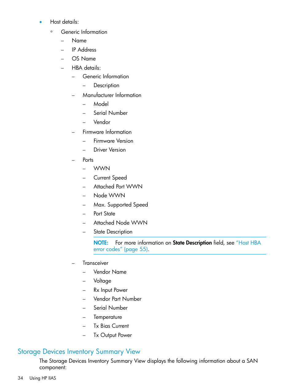 Storage devices inventory summary view | HP Intelligent Infrastructure Analyzer Software User Manual | Page 34 / 62