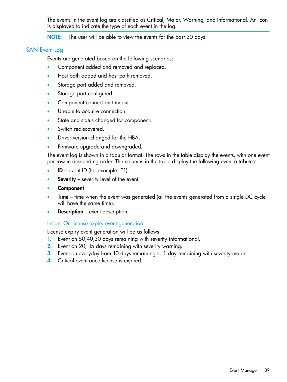 San event log | HP Intelligent Infrastructure Analyzer Software User Manual | Page 39 / 62