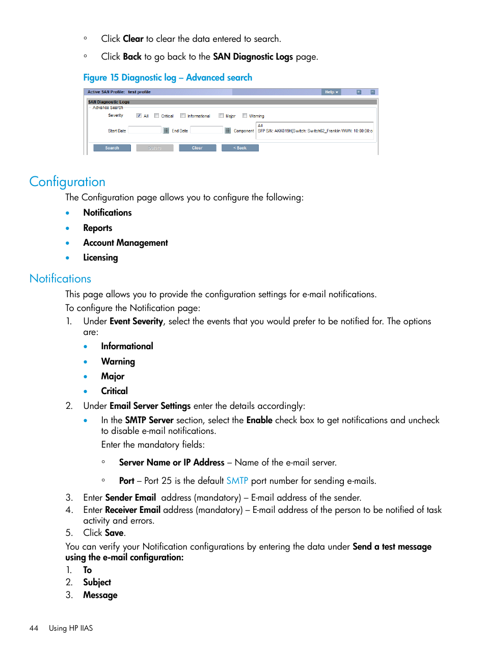Configuration, Notifications | HP Intelligent Infrastructure Analyzer Software User Manual | Page 44 / 62