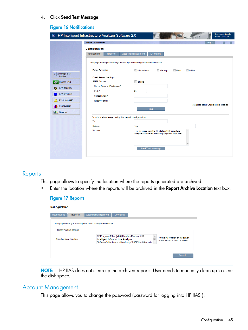 Reports, Account management, Reports account management | HP Intelligent Infrastructure Analyzer Software User Manual | Page 45 / 62