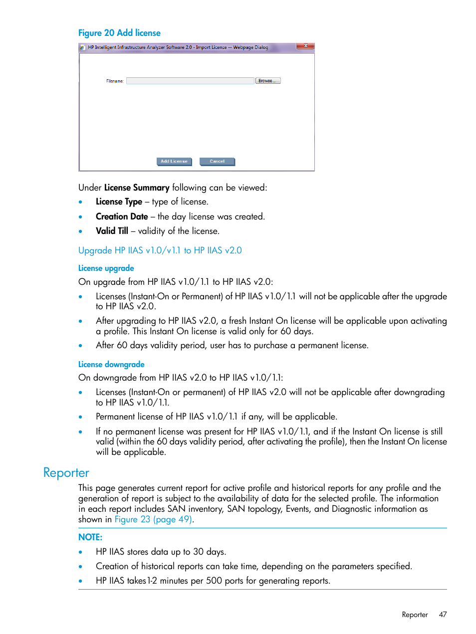 Upgrade hp iias v1.0/v1.1 to hp iias v2.0, Reporter | HP Intelligent Infrastructure Analyzer Software User Manual | Page 47 / 62