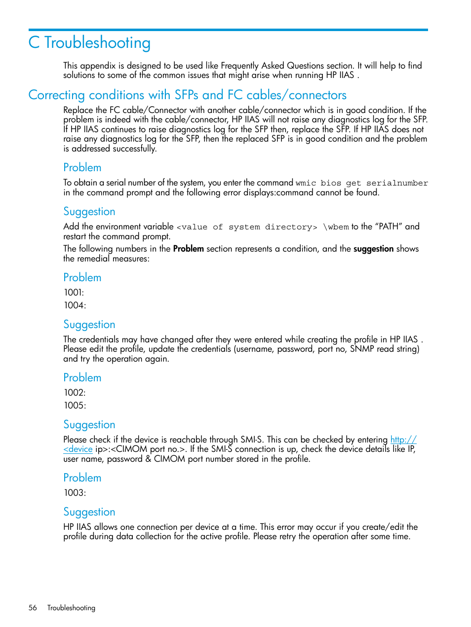 C troubleshooting | HP Intelligent Infrastructure Analyzer Software User Manual | Page 56 / 62