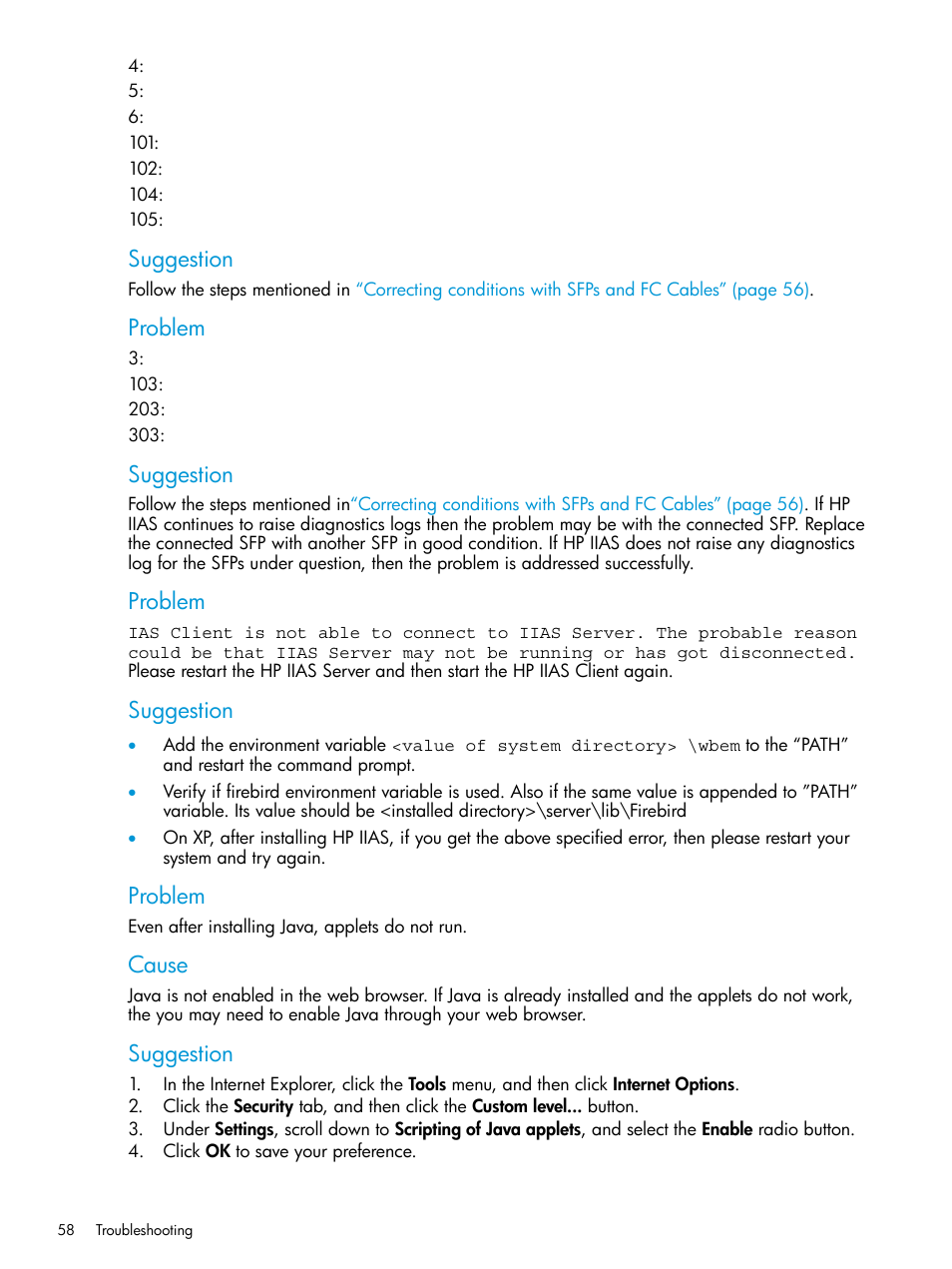 Suggestion, Problem, Cause | HP Intelligent Infrastructure Analyzer Software User Manual | Page 58 / 62