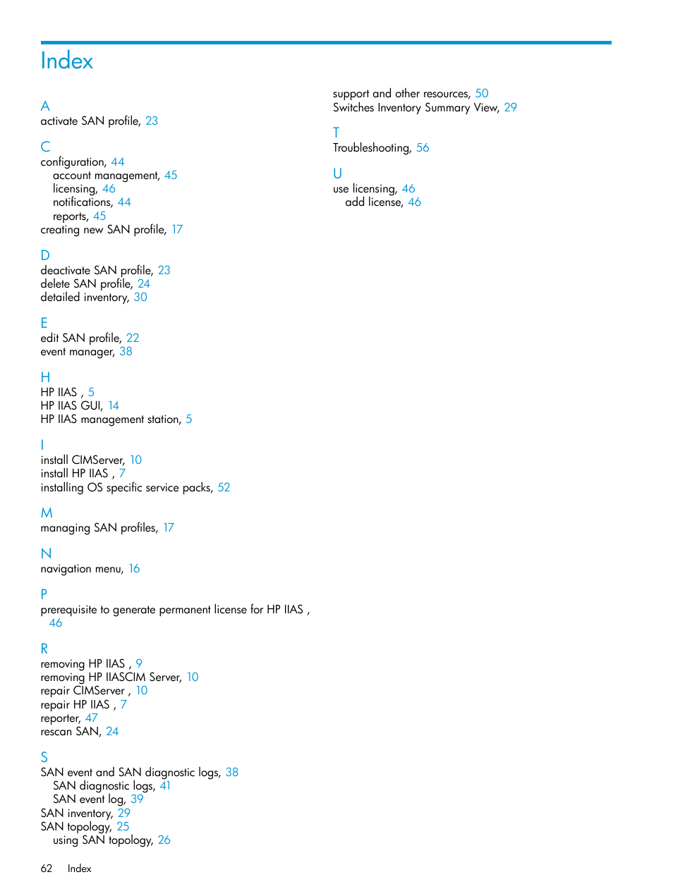 Index | HP Intelligent Infrastructure Analyzer Software User Manual | Page 62 / 62