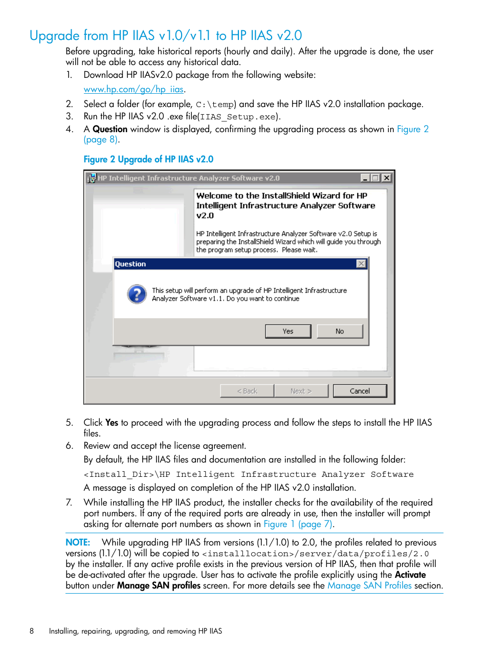 Upgrade from hp iias v1.0/v1.1 to hp iias v2.0 | HP Intelligent Infrastructure Analyzer Software User Manual | Page 8 / 62