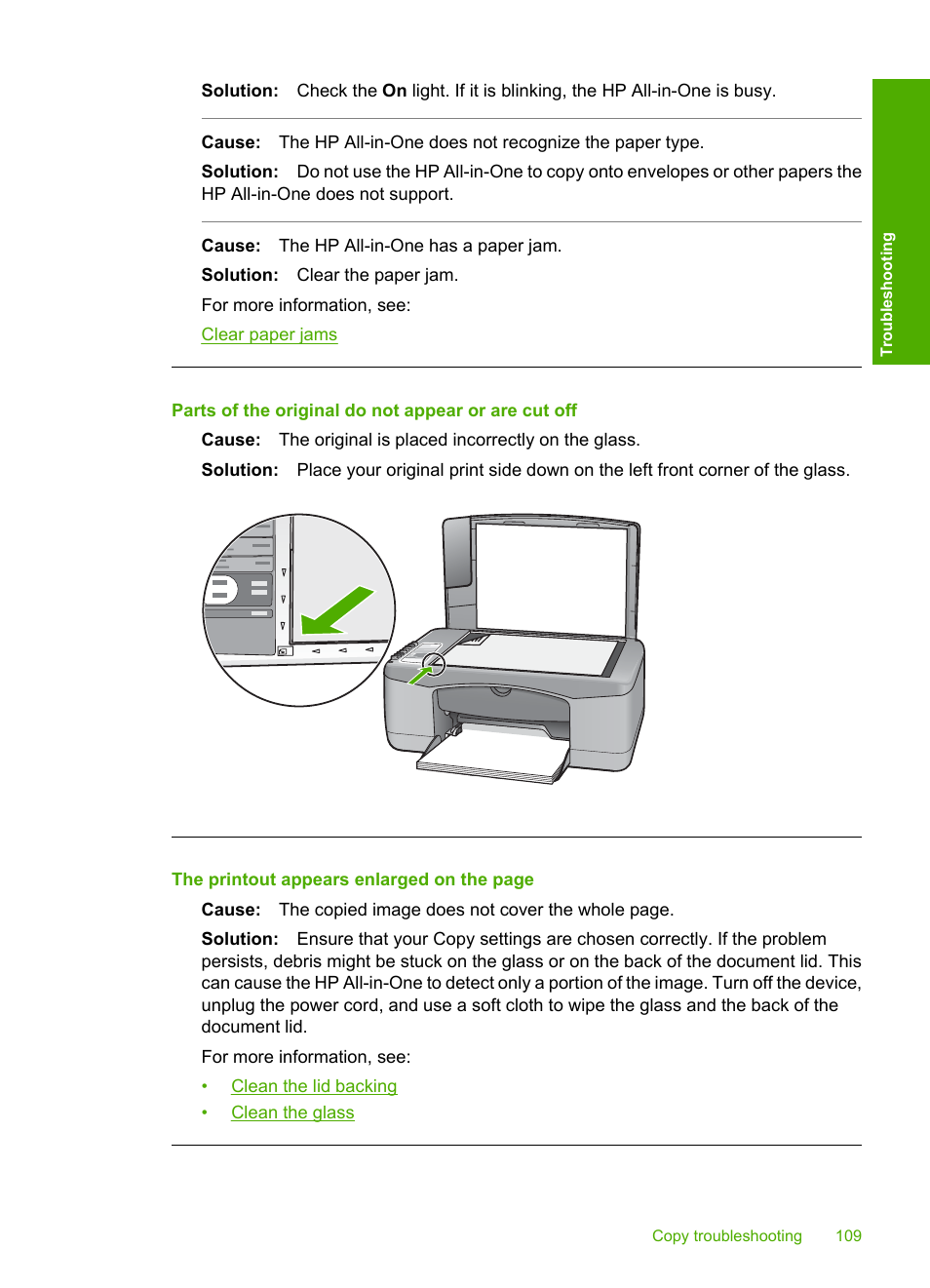 Parts of the original do not appear or are cut off | HP Deskjet F2140 All-in-One Printer User Manual | Page 111 / 140