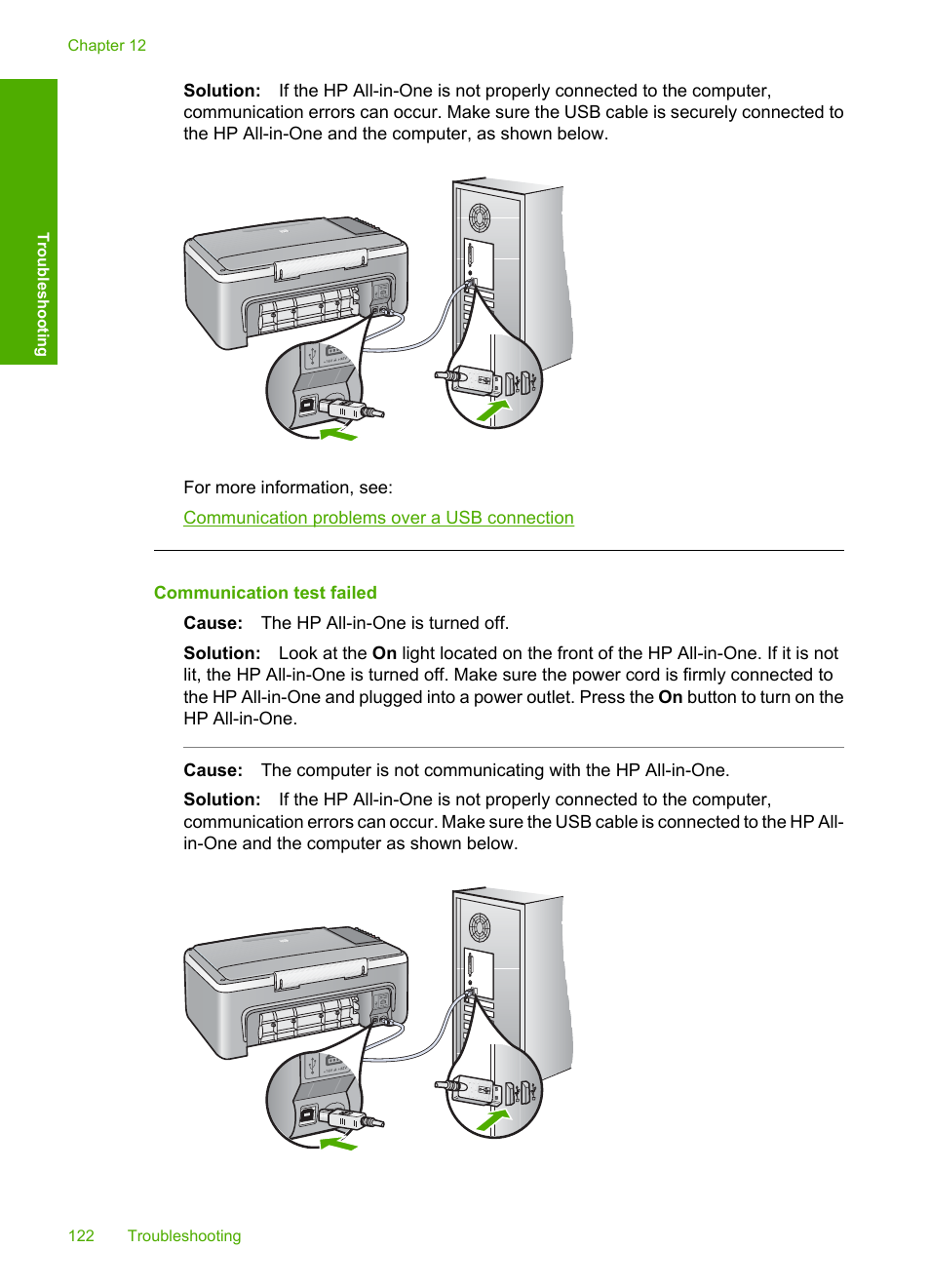 Communication test failed | HP Deskjet F2140 All-in-One Printer User Manual | Page 124 / 140