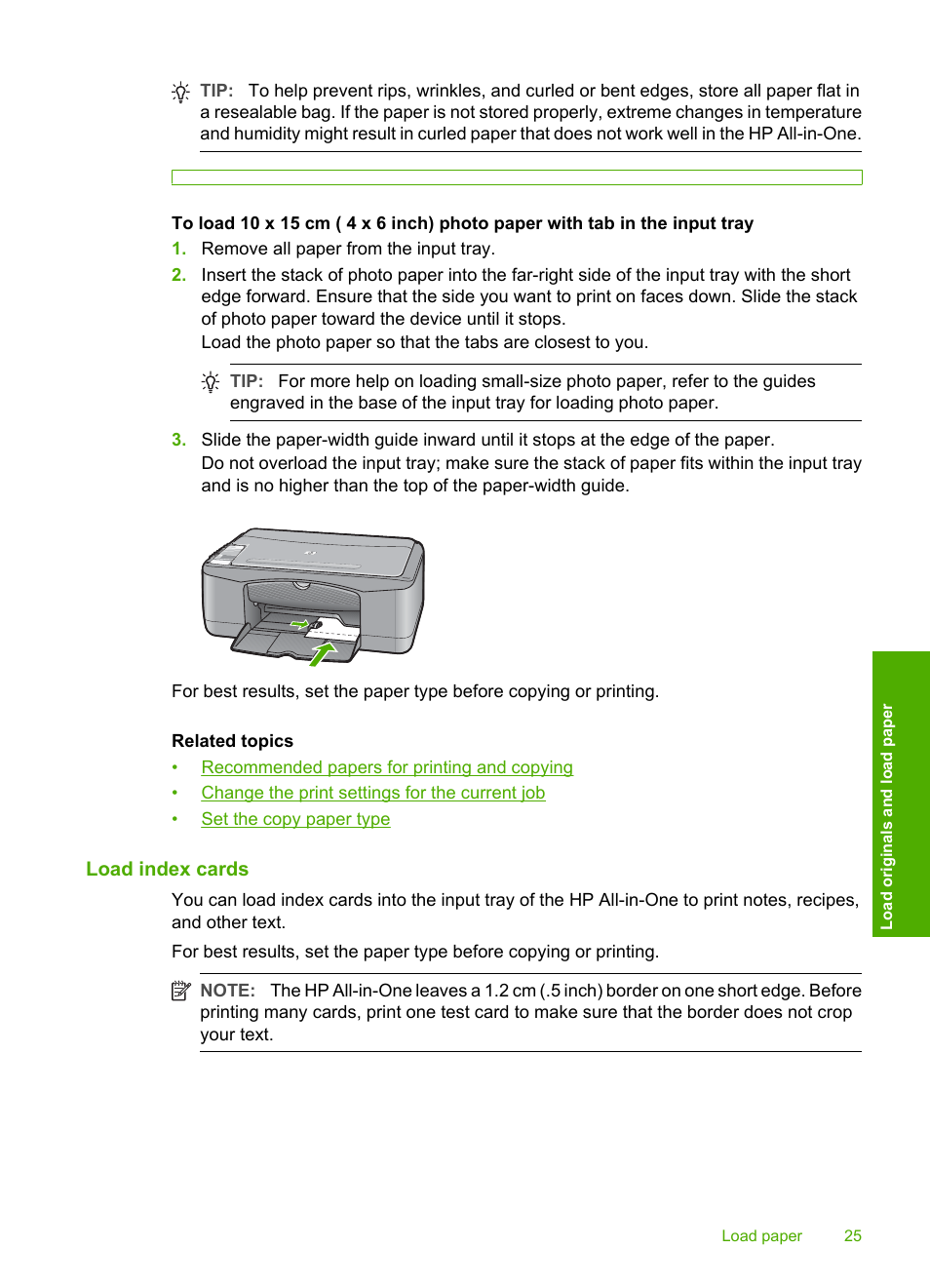 Load index cards | HP Deskjet F2140 All-in-One Printer User Manual | Page 27 / 140