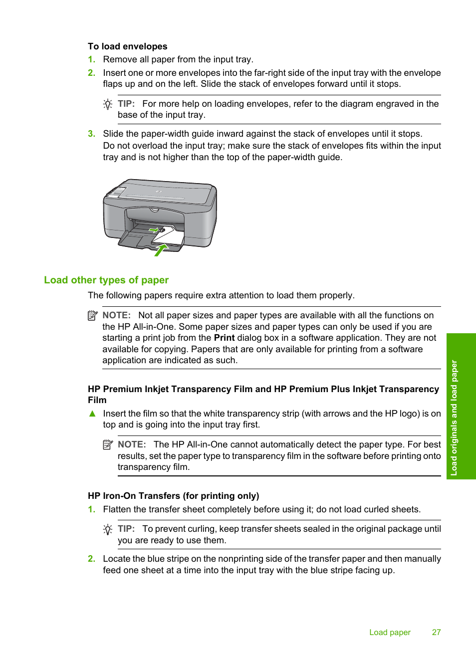 Load other types of paper | HP Deskjet F2140 All-in-One Printer User Manual | Page 29 / 140