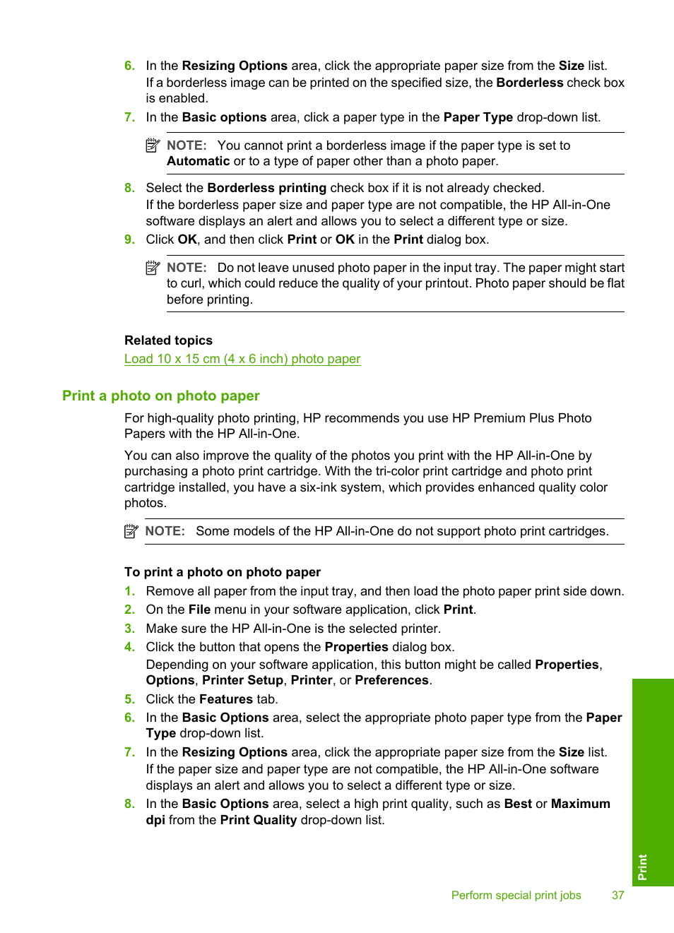 Print a photo on photo paper | HP Deskjet F2140 All-in-One Printer User Manual | Page 39 / 140