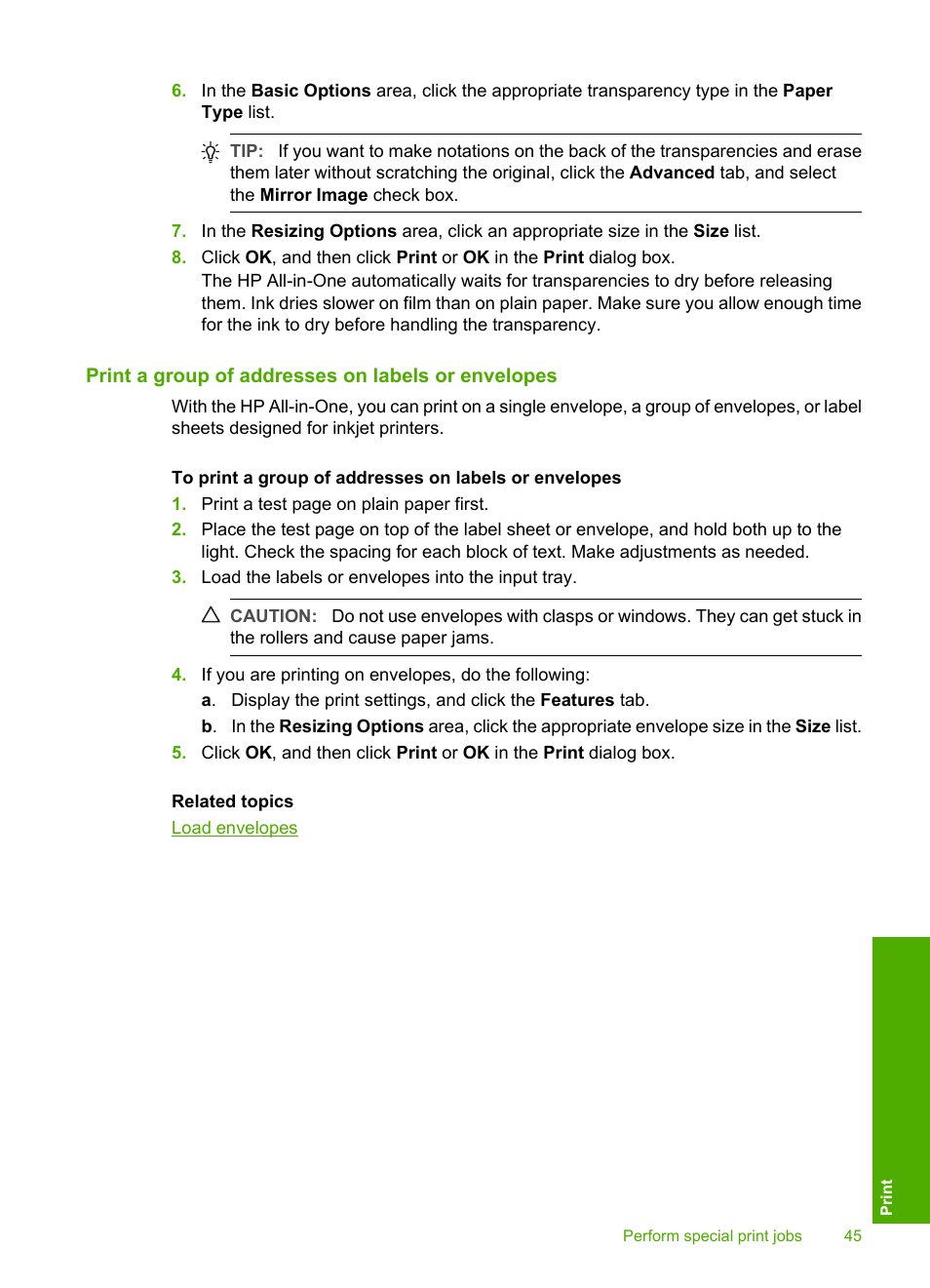 Print a group of addresses on labels or envelopes | HP Deskjet F2140 All-in-One Printer User Manual | Page 47 / 140