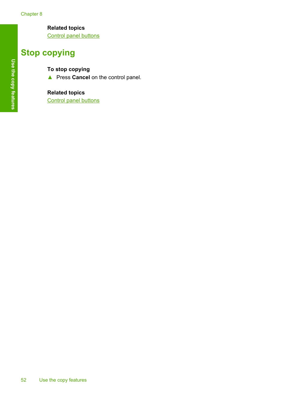 Stop copying | HP Deskjet F2140 All-in-One Printer User Manual | Page 54 / 140