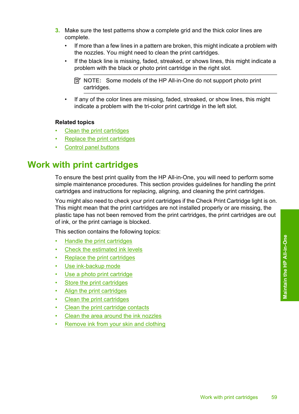 Work with print cartridges, Ink-backup mode output exit ink-backup mode | HP Deskjet F2140 All-in-One Printer User Manual | Page 61 / 140