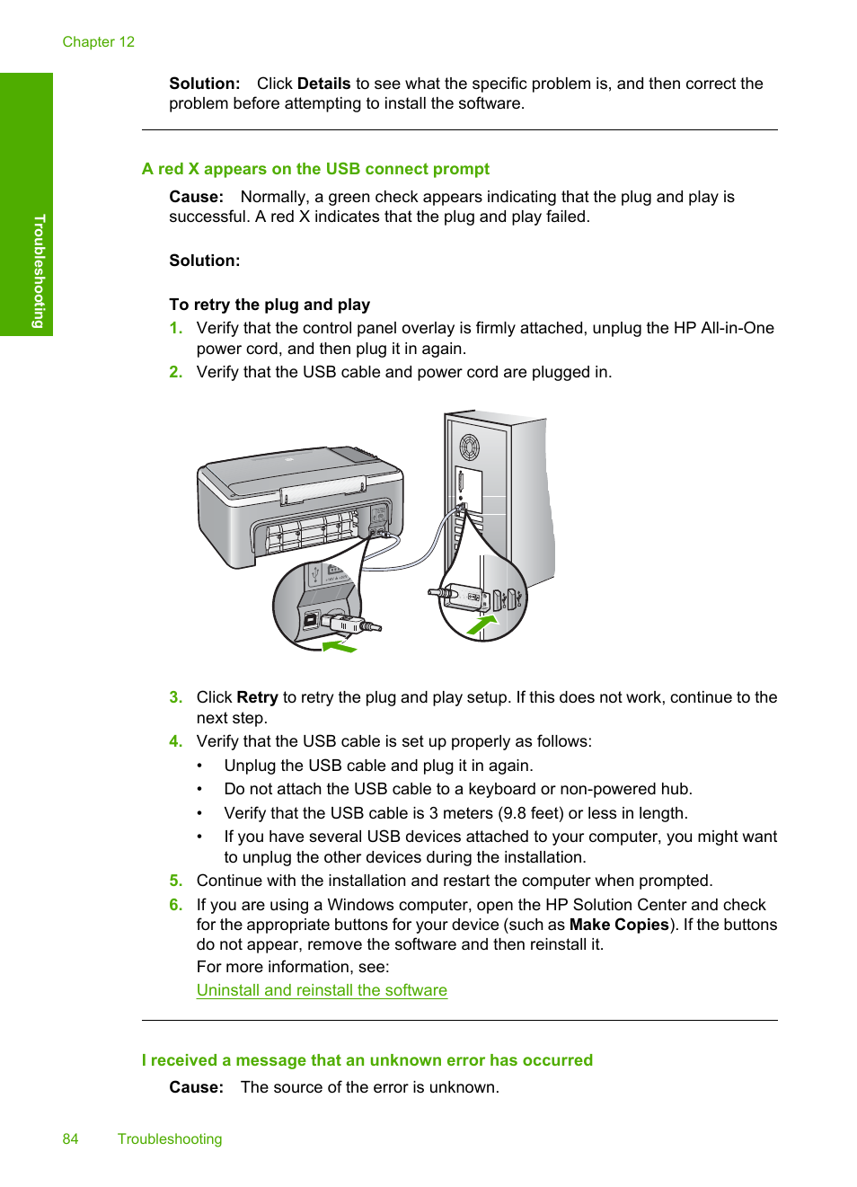 A red x appears on the usb connect prompt | HP Deskjet F2140 All-in-One Printer User Manual | Page 86 / 140