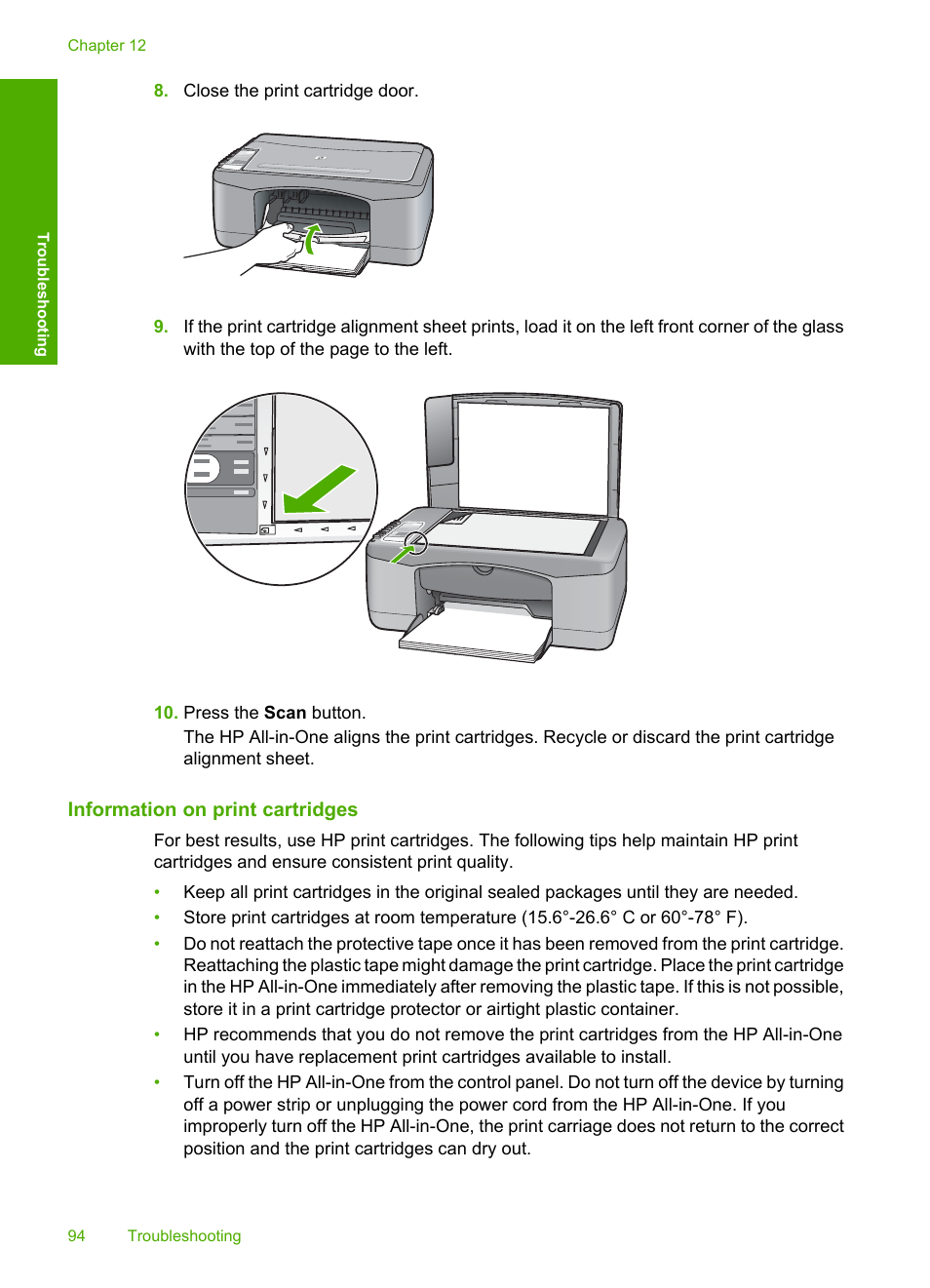 Information on print cartridges | HP Deskjet F2140 All-in-One Printer User Manual | Page 96 / 140